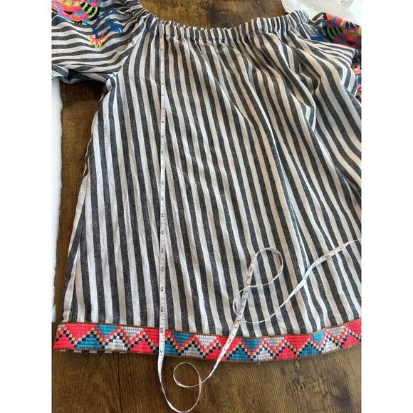 See And Be Seen Womens M Black/White Striped Colorful Embroidery/ Boat Neck - Picture 7 of 8